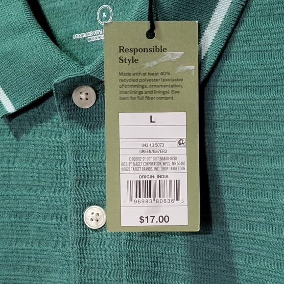 Goodfellow & Co Men's NWT Green Standard Fit Short Sleeve Polo Shirt Size Large - Picture 5 of 8